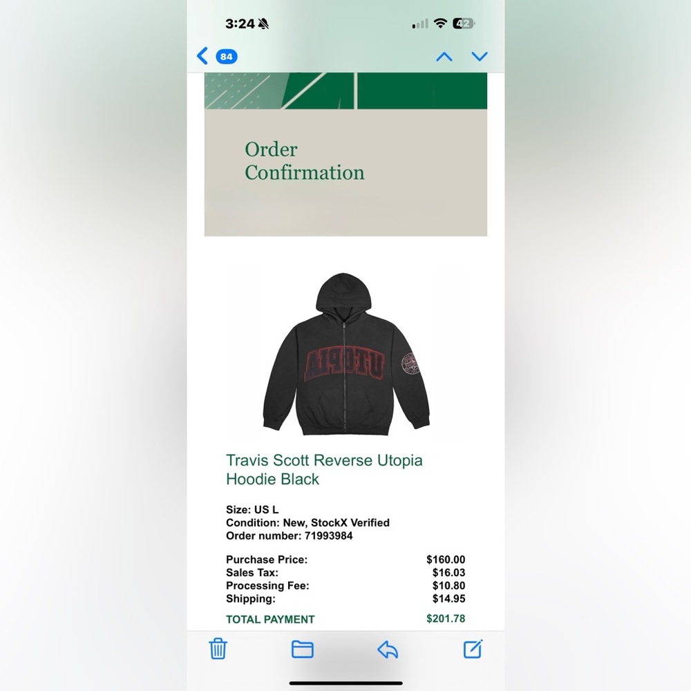 Travis Scott Cactus Jack Reverse Utopia Hoodie Black L 100% Authentic NWT
